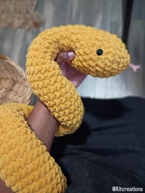 Handmade Mustard Yellow Plush Snake Stuffed Animal - Soft Cuddly Toy